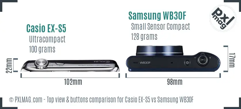 Casio EX-S5 vs Samsung WB30F top view buttons comparison