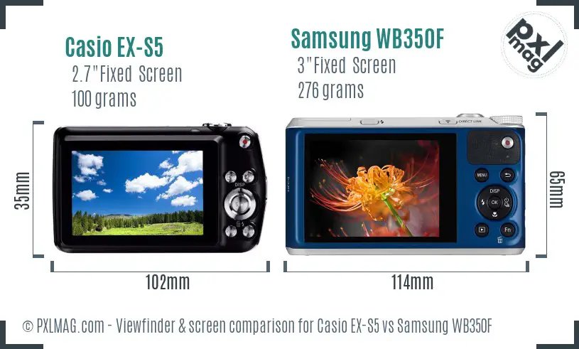 Casio EX-S5 vs Samsung WB350F Screen and Viewfinder comparison