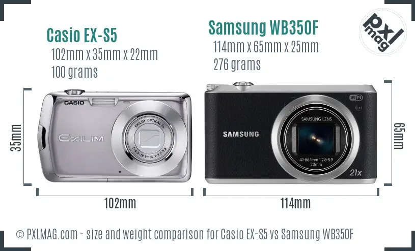 Casio EX-S5 vs Samsung WB350F size comparison