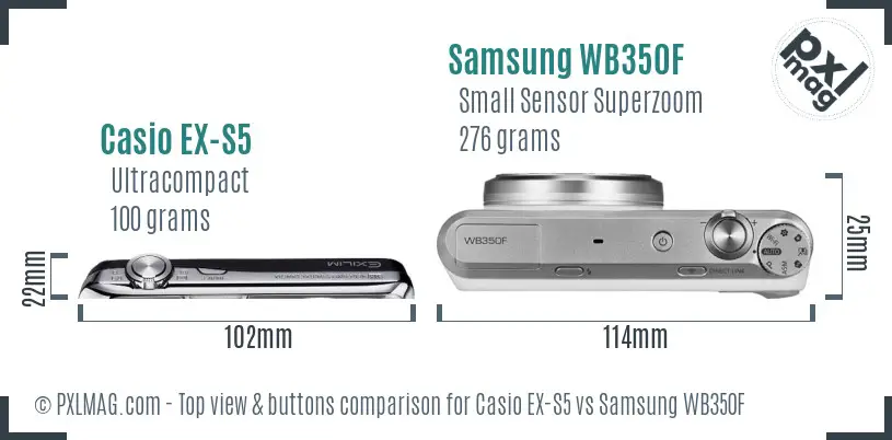 Casio EX-S5 vs Samsung WB350F top view buttons comparison