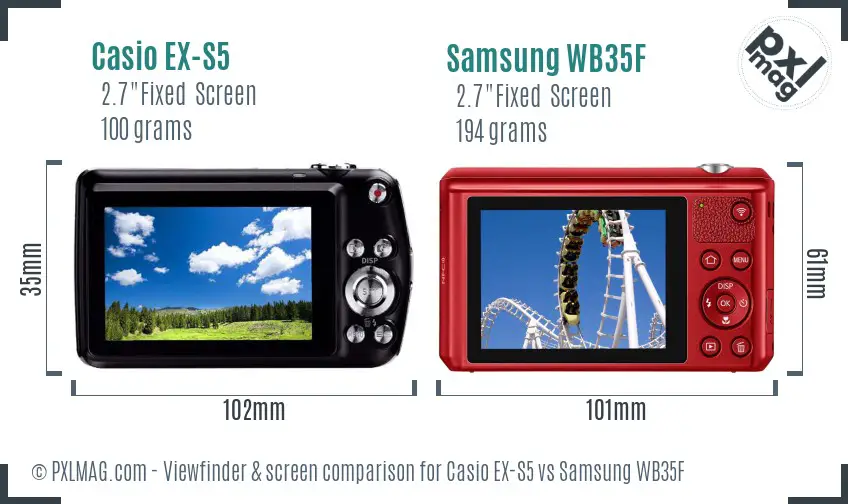 Casio EX-S5 vs Samsung WB35F Screen and Viewfinder comparison