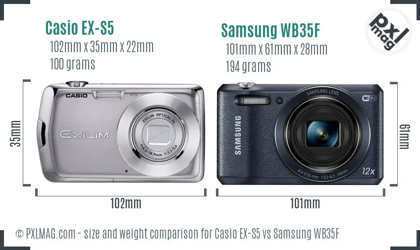 Casio EX-S5 vs Samsung WB35F size comparison