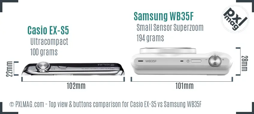 Casio EX-S5 vs Samsung WB35F top view buttons comparison