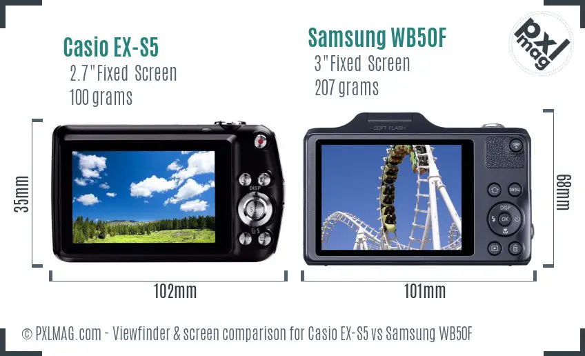 Casio EX-S5 vs Samsung WB50F Screen and Viewfinder comparison