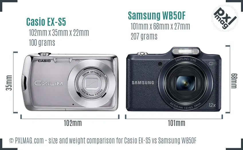Casio EX-S5 vs Samsung WB50F size comparison