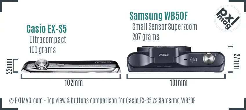 Casio EX-S5 vs Samsung WB50F top view buttons comparison