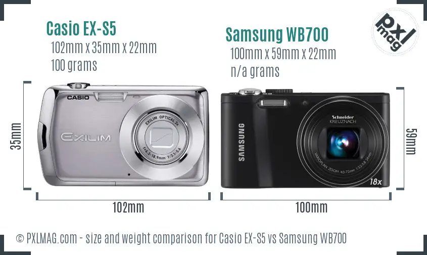 Casio EX-S5 vs Samsung WB700 size comparison Casio EX-S5 vs Samsung WB700 size comparison