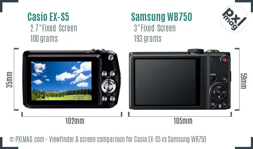 Casio EX-S5 vs Samsung WB750 Screen and Viewfinder comparison Casio EX-S5 vs Samsung WB750 Screen and Viewfinder comparison