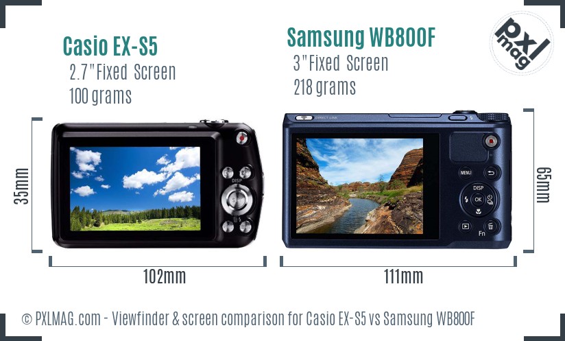 Casio EX-S5 vs Samsung WB800F Screen and Viewfinder comparison