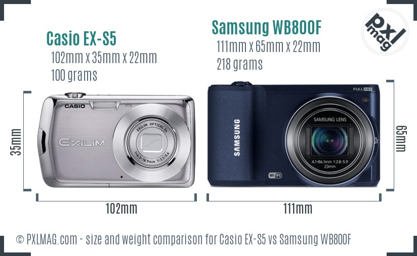 Casio EX-S5 vs Samsung WB800F size comparison