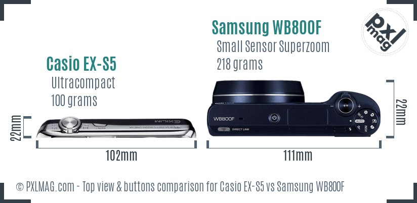 Casio EX-S5 vs Samsung WB800F top view buttons comparison