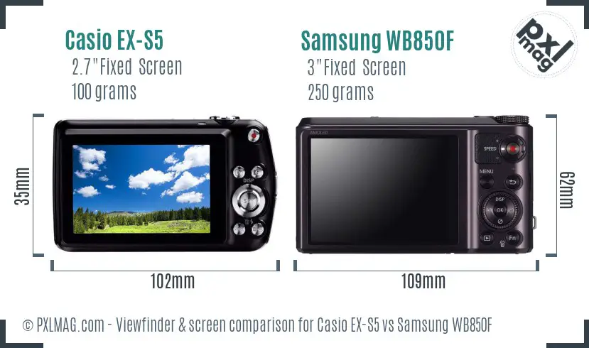 Casio EX-S5 vs Samsung WB850F Screen and Viewfinder comparison