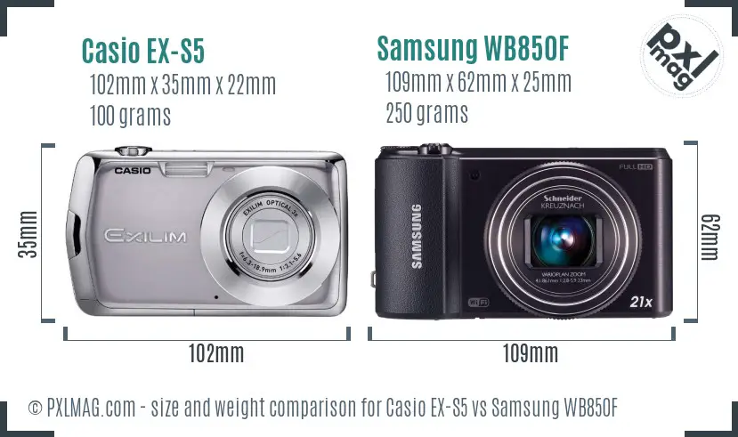 Casio EX-S5 vs Samsung WB850F size comparison