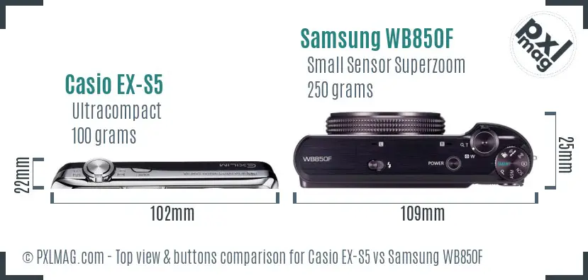 Casio EX-S5 vs Samsung WB850F top view buttons comparison