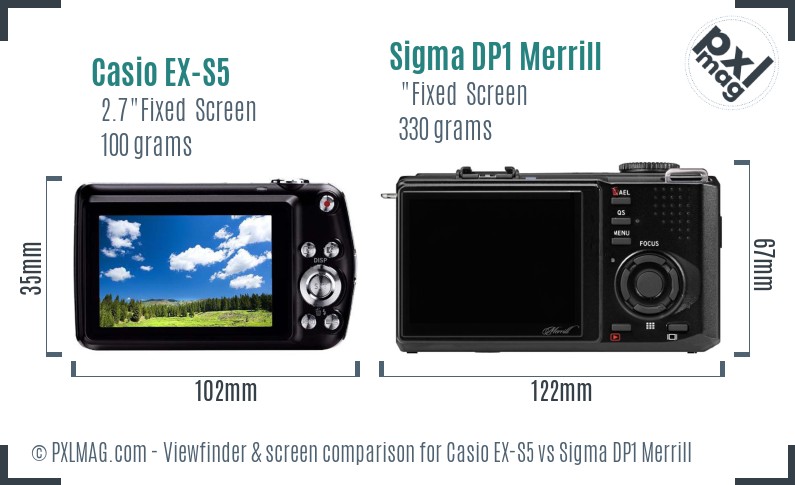Casio EX-S5 vs Sigma DP1 Merrill Screen and Viewfinder comparison
