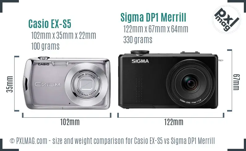 Casio EX-S5 vs Sigma DP1 Merrill size comparison