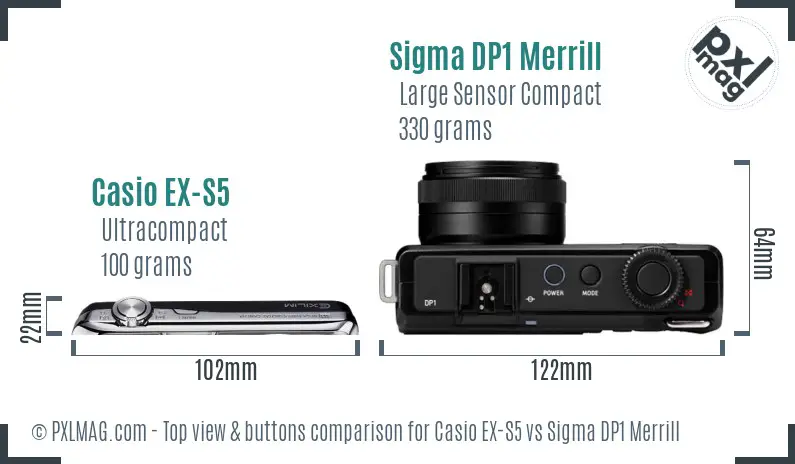 Casio EX-S5 vs Sigma DP1 Merrill top view buttons comparison