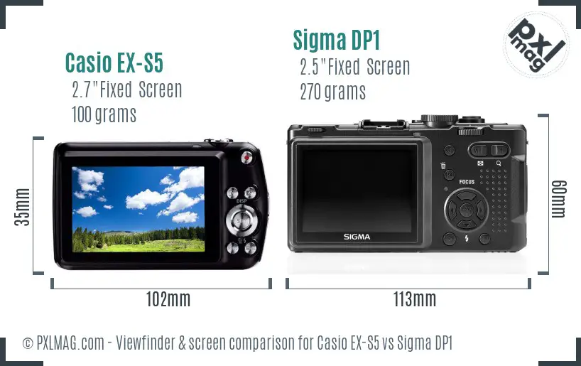 Casio EX-S5 vs Sigma DP1 Screen and Viewfinder comparison