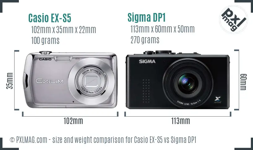 Casio EX-S5 vs Sigma DP1 size comparison