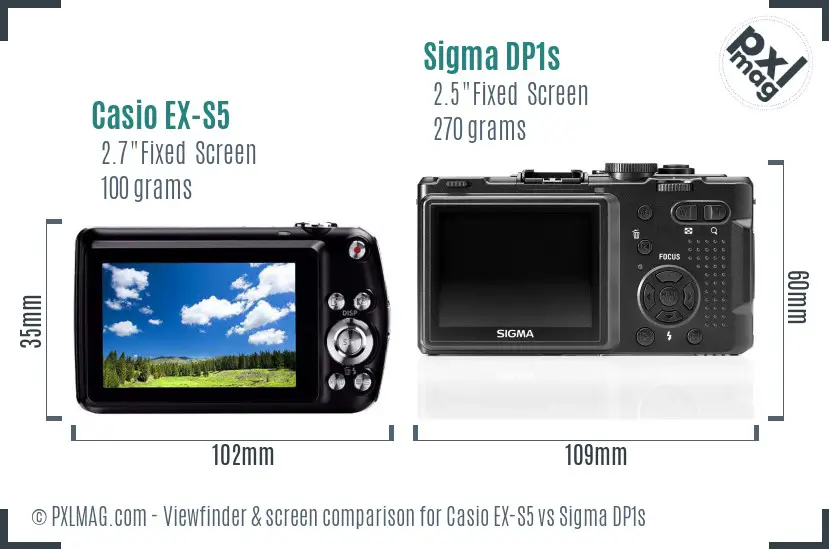 Casio EX-S5 vs Sigma DP1s Screen and Viewfinder comparison