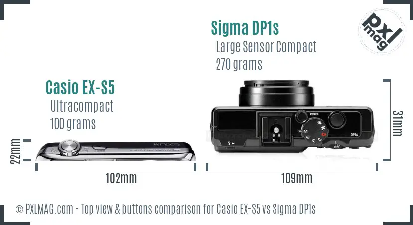 Casio EX-S5 vs Sigma DP1s top view buttons comparison