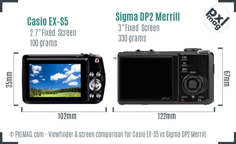 Casio EX-S5 vs Sigma DP2 Merrill Screen and Viewfinder comparison