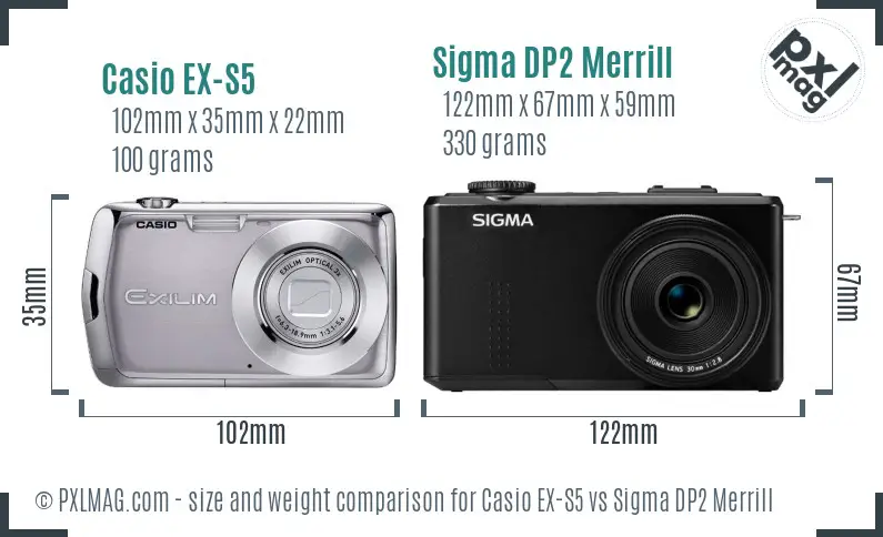 Casio EX-S5 vs Sigma DP2 Merrill size comparison