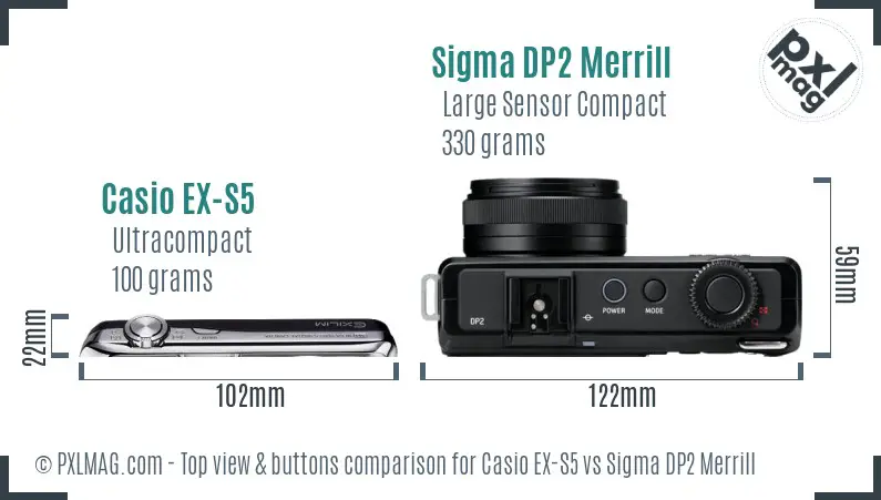 Casio EX-S5 vs Sigma DP2 Merrill top view buttons comparison