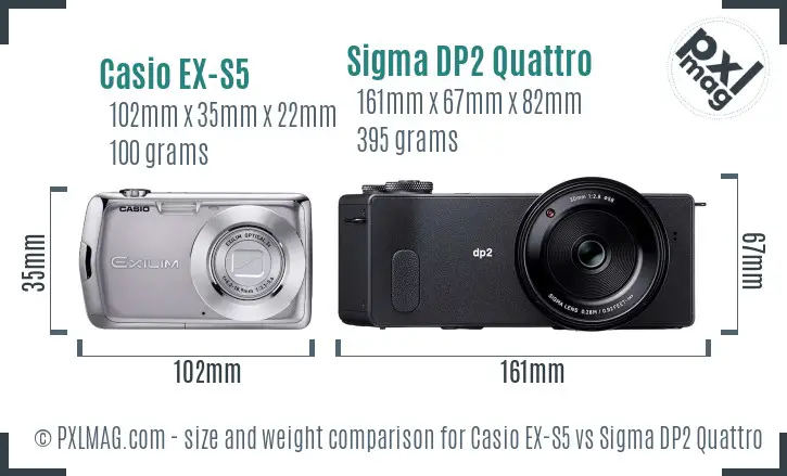 Casio EX-S5 vs Sigma DP2 Quattro size comparison