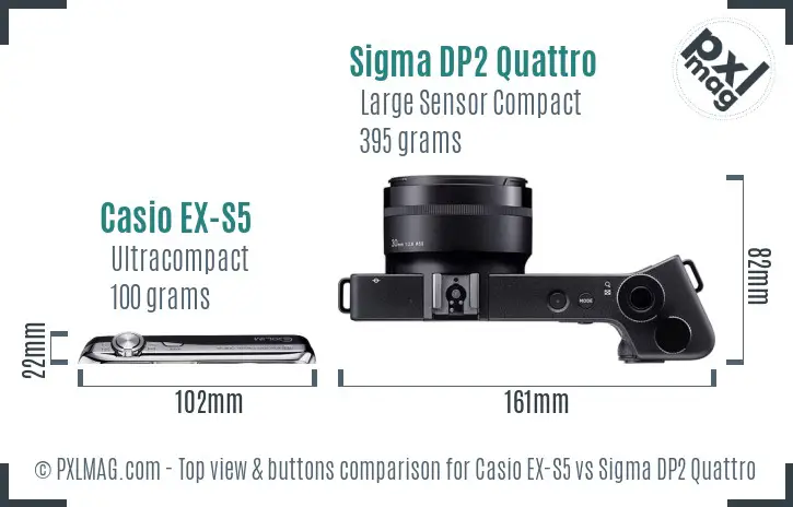 Casio EX-S5 vs Sigma DP2 Quattro top view buttons comparison