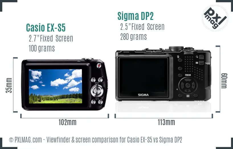 Casio EX-S5 vs Sigma DP2 Screen and Viewfinder comparison Casio EX-S5 vs Sigma DP2 Screen and Viewfinder comparison
