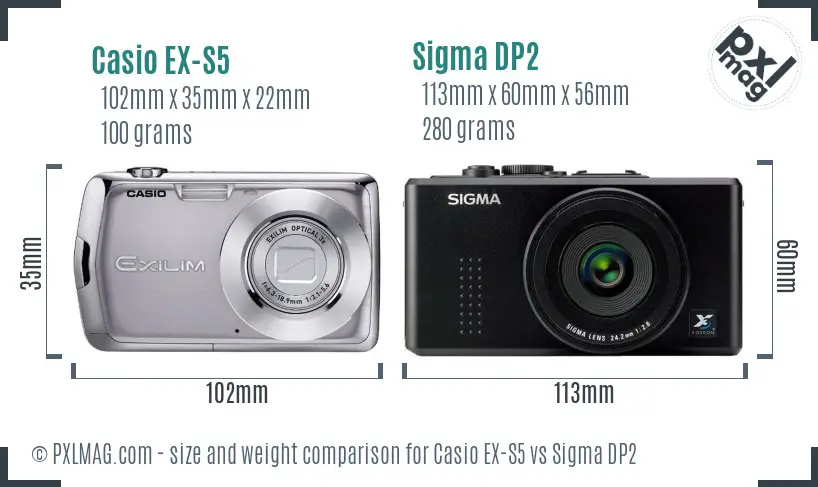 Casio EX-S5 vs Sigma DP2 size comparison Casio EX-S5 vs Sigma DP2 size comparison