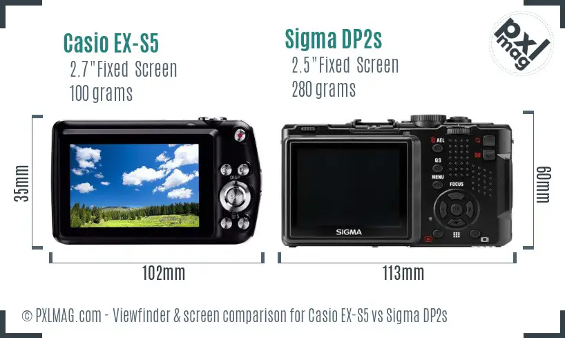 Casio EX-S5 vs Sigma DP2s Screen and Viewfinder comparison