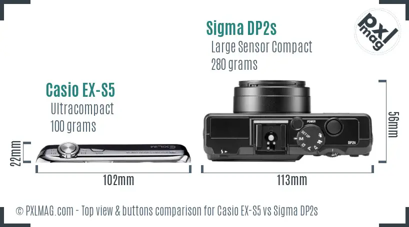 Casio EX-S5 vs Sigma DP2s top view buttons comparison