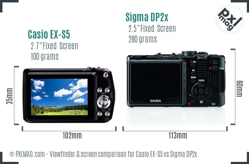 Casio EX-S5 vs Sigma DP2x Screen and Viewfinder comparison