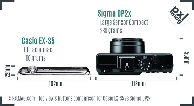 Casio EX-S5 vs Sigma DP2x top view buttons comparison