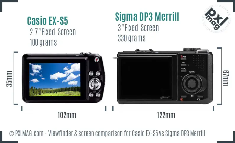 Casio EX-S5 vs Sigma DP3 Merrill Screen and Viewfinder comparison