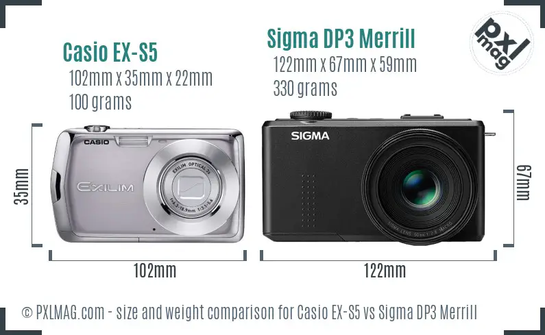 Casio EX-S5 vs Sigma DP3 Merrill size comparison