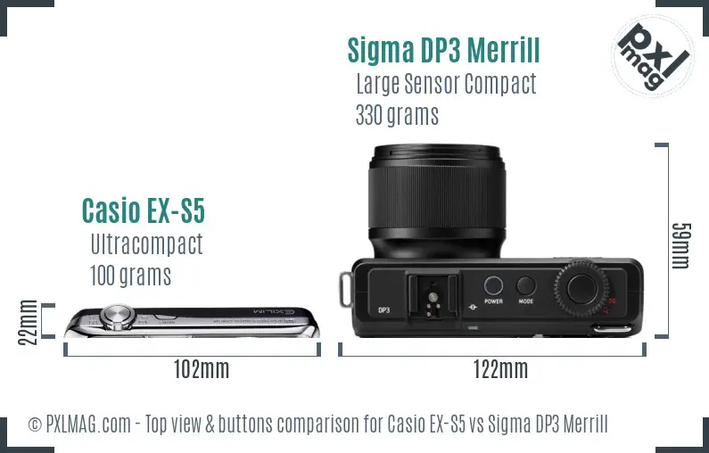 Casio EX-S5 vs Sigma DP3 Merrill top view buttons comparison