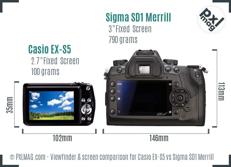 Casio EX-S5 vs Sigma SD1 Merrill Screen and Viewfinder comparison