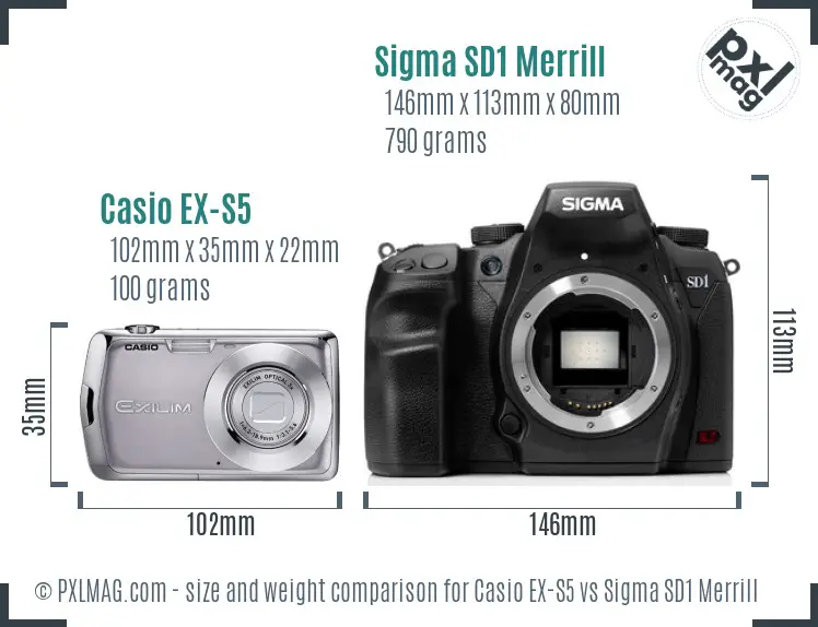 Casio EX-S5 vs Sigma SD1 Merrill size comparison