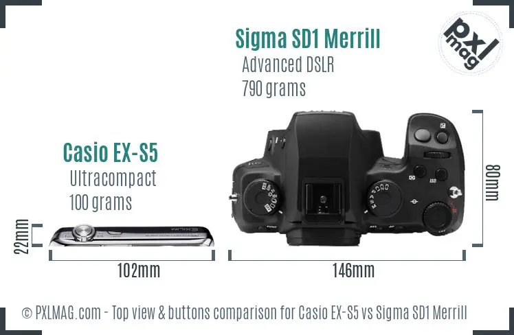 Casio EX-S5 vs Sigma SD1 Merrill top view buttons comparison