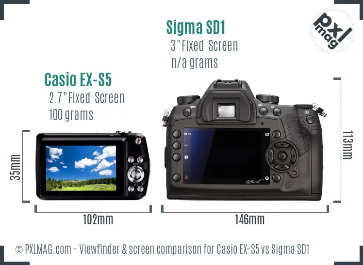 Casio EX-S5 vs Sigma SD1 Screen and Viewfinder comparison