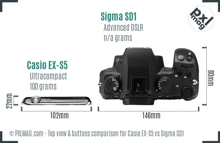 Casio EX-S5 vs Sigma SD1 top view buttons comparison