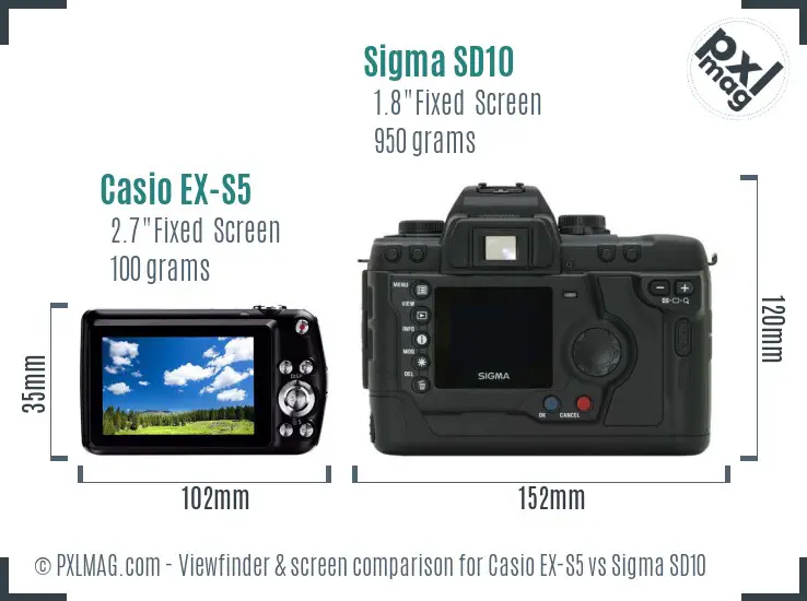 Casio EX-S5 vs Sigma SD10 Screen and Viewfinder comparison