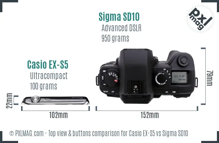 Casio EX-S5 vs Sigma SD10 top view buttons comparison