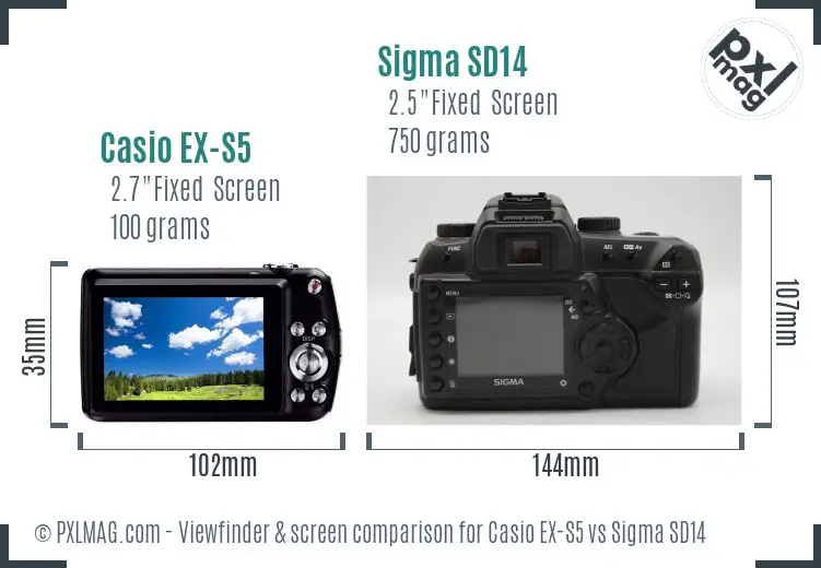 Casio EX-S5 vs Sigma SD14 Screen and Viewfinder comparison