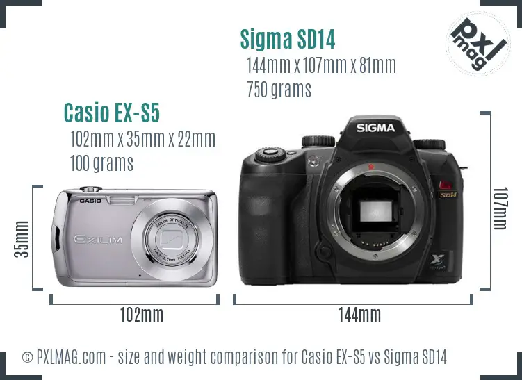 Casio EX-S5 vs Sigma SD14 size comparison