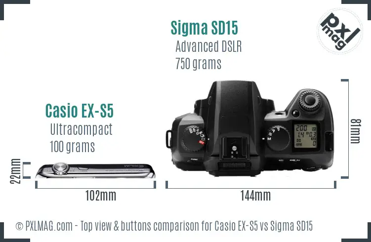 Casio EX-S5 vs Sigma SD15 top view buttons comparison
