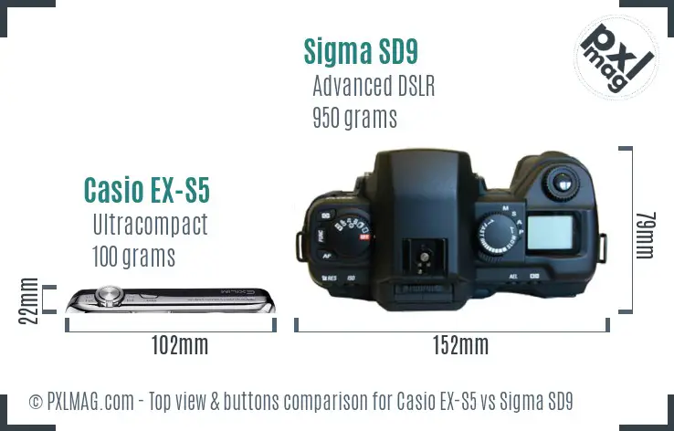 Casio EX-S5 vs Sigma SD9 top view buttons comparison